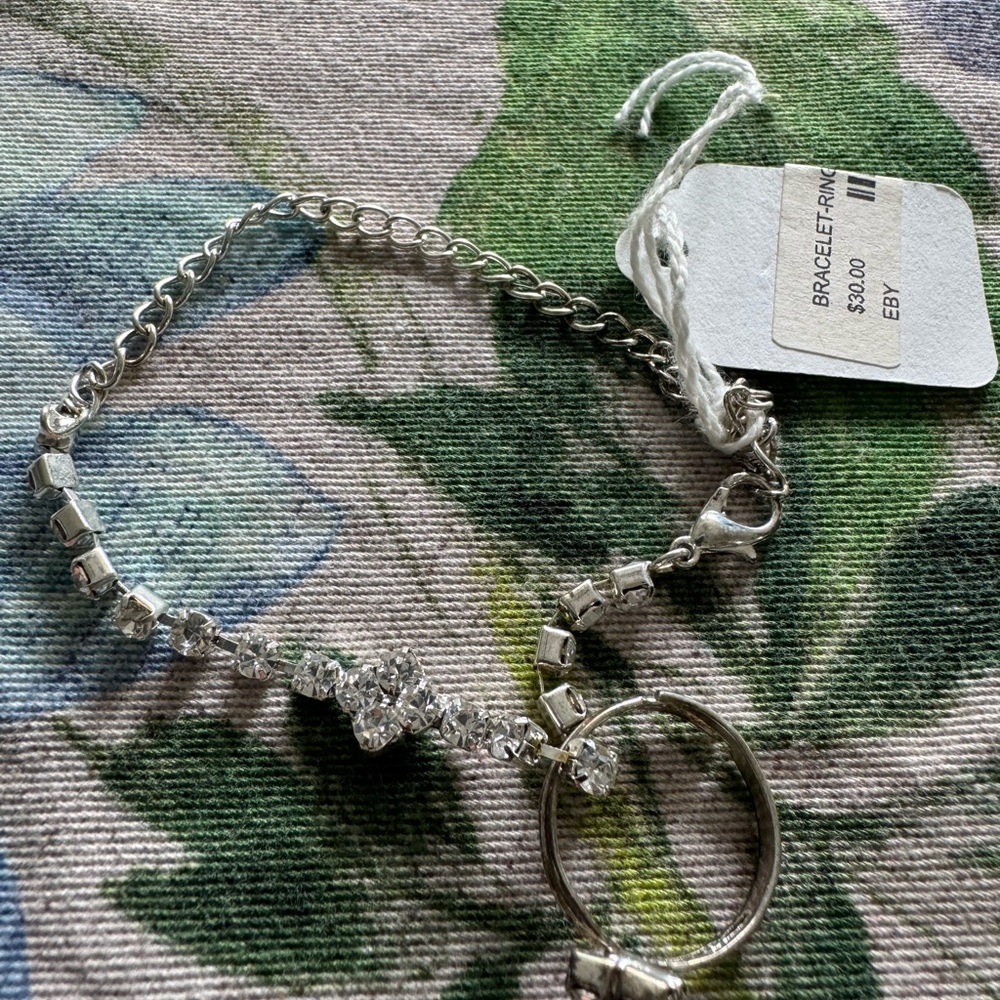 Silver Bracelet with Clear Crystals and ring combo